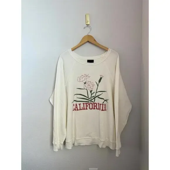 Free People Retro Brand California Pullover Sweatshirt Women’s Large Oversized - Picture 2 of 7